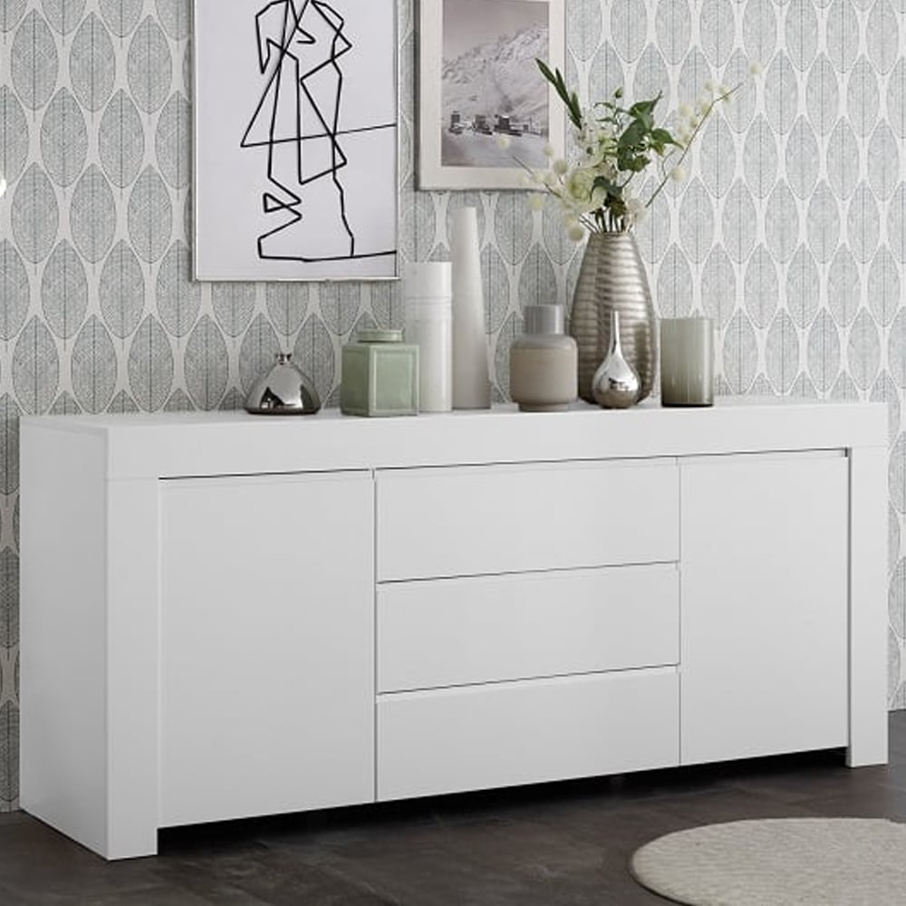Ferndale Wooden Sideboard With 2 Doors 3 Drawers In Matt White
