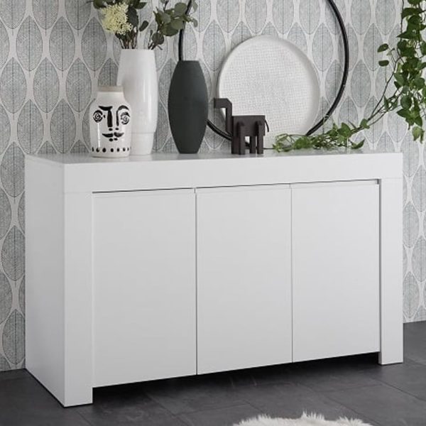 Ferndale Wooden Sideboard With 3 Doors In Matt White | Bed Sava