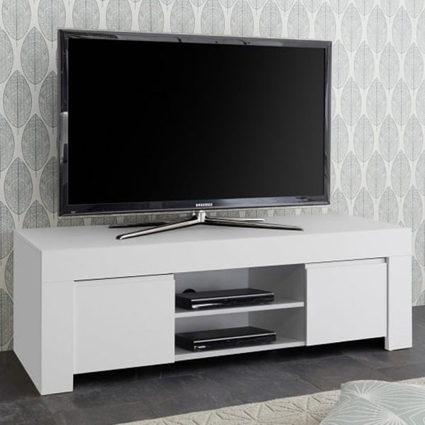 Ferndale Wooden TV Stand With 2 Doors In Matt White | Bed Sava