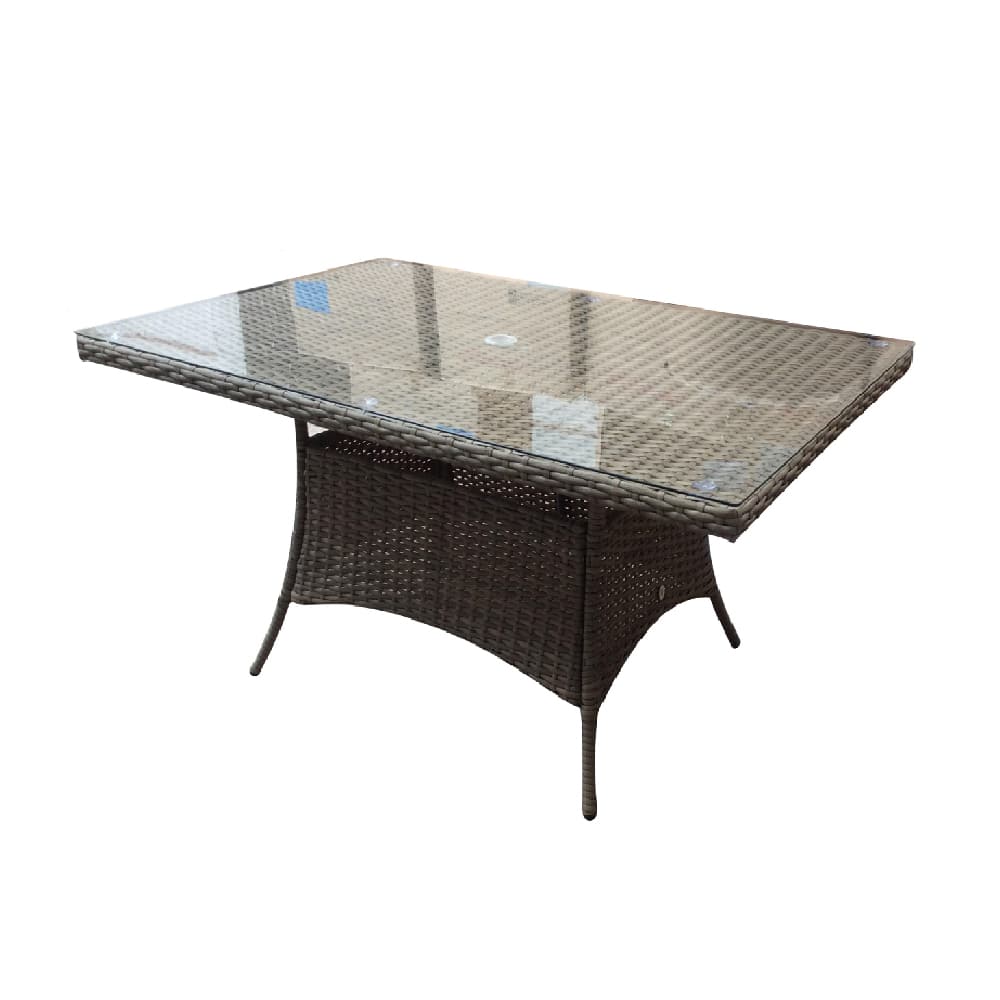 Fetsa Glass Top Garden Rectangular Dining Table In Grey