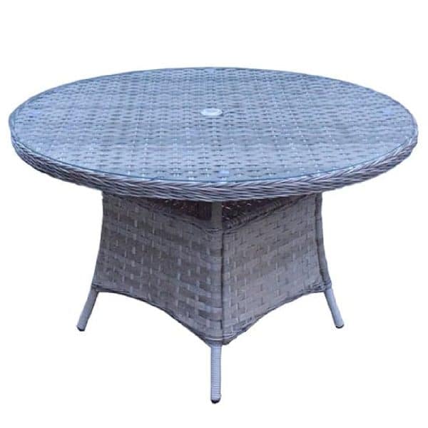 Fetsa Glass Top Garden Round Dining Table In Brown | Bed Sava