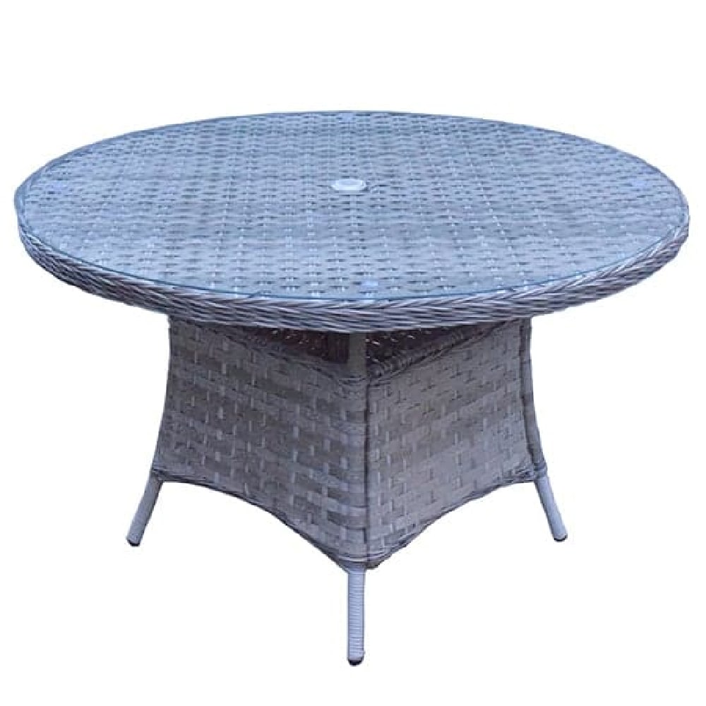 Fetsa Glass Top Garden Round Dining Table In Brown
