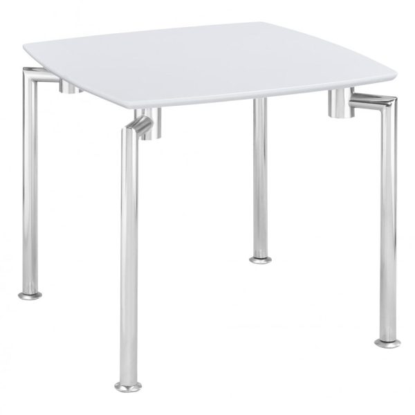 Filia Wooden Lamp Table With Chrome Legs In White | Bed Sava