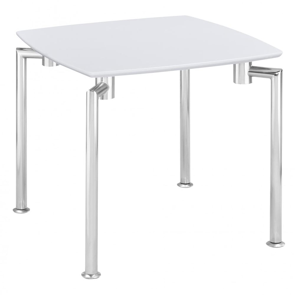Filia Wooden Lamp Table With Chrome Legs In White