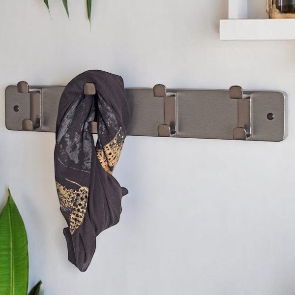 Fillmore Metal Wall Hung Coat Rack With 4 Hook In Gunmetal | Bed Sava
