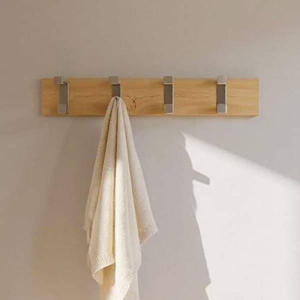 Fillmore Metal Wall Hung Coat Rack With 4 Hook In Oak | Bed Sava