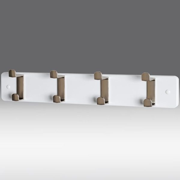 Fillmore Metal Wall Hung Coat Rack With 4 Hook In White | Bed Sava