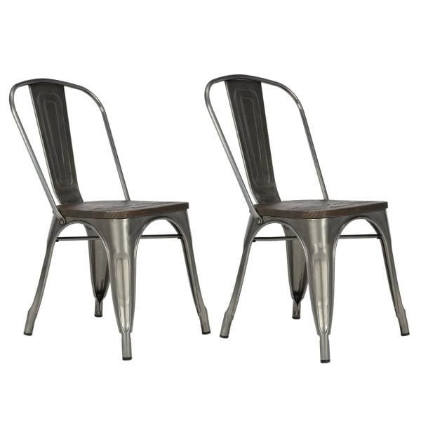 Findlay Antique Wooden Dining Chairs With Metal Frame In Pair | Bed Sava