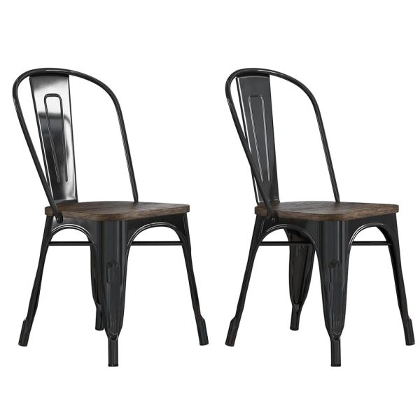 Findlay Black Wooden Dining Chairs With Metal Frame In Pair | Bed Sava