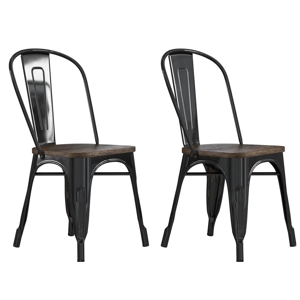 Findlay Black Wooden Dining Chairs With Metal Frame In Pair