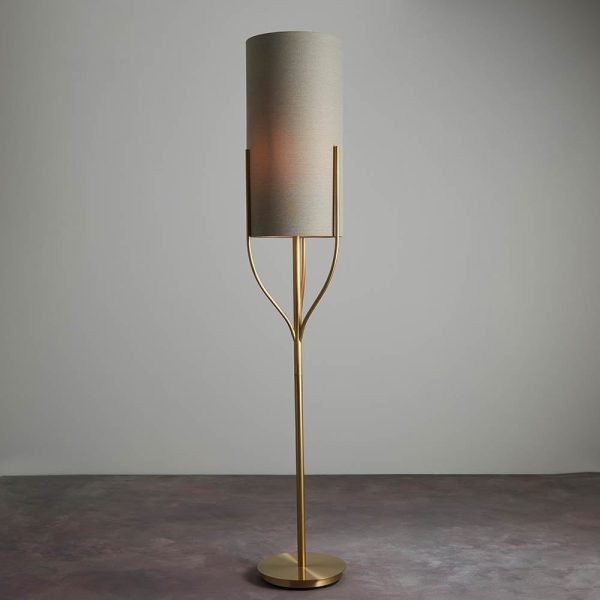 Findlay Fabric Cylinder Shade Floor Lamp In Brass | Bed Sava