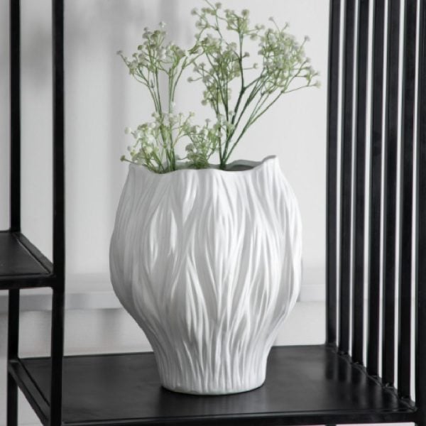 Findlay Large Ceramic Clay Vase In Matt White | Bed Sava