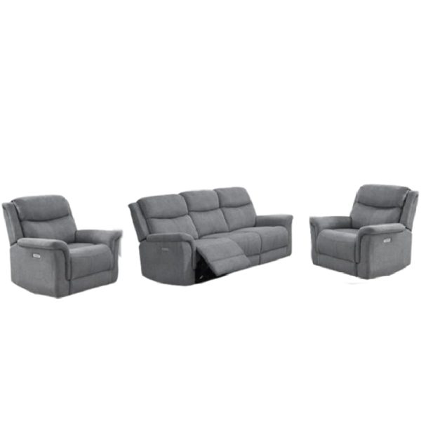 Fiona Fabric Electric Recliner 3+1+1 Seater Sofa Set In Grey | Bed Sava