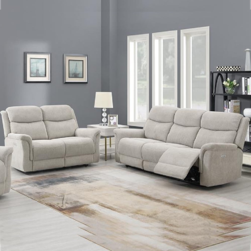 Fiona Fabric Electric Recliner 3+2 Seater Sofa Set In Beige