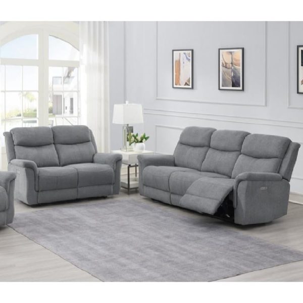 Fiona Fabric Electric Recliner 3+2 Seater Sofa Set In Grey | Bed Sava