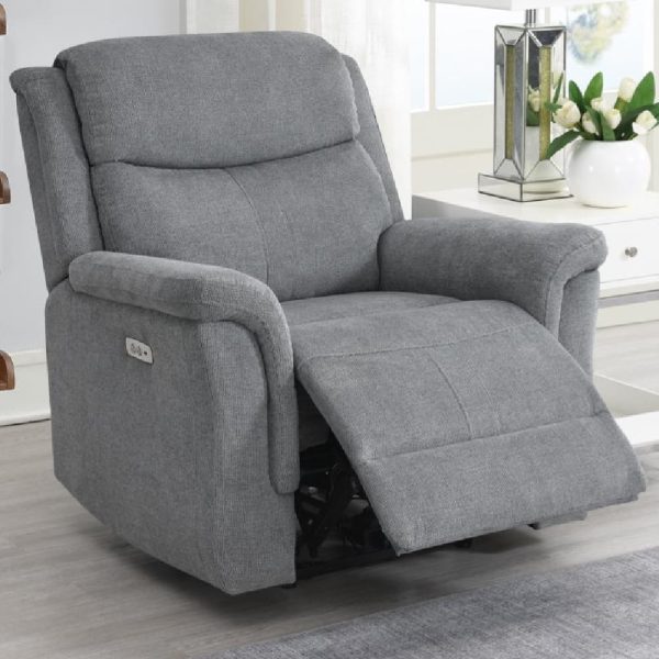Fiona Fabric Electric Recliner 1 Seater Sofa In Grey | Bed Sava