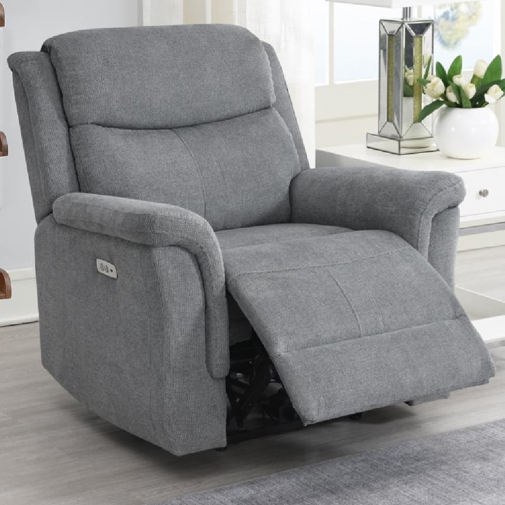 Fiona Fabric Electric Recliner 1 Seater Sofa In Grey
