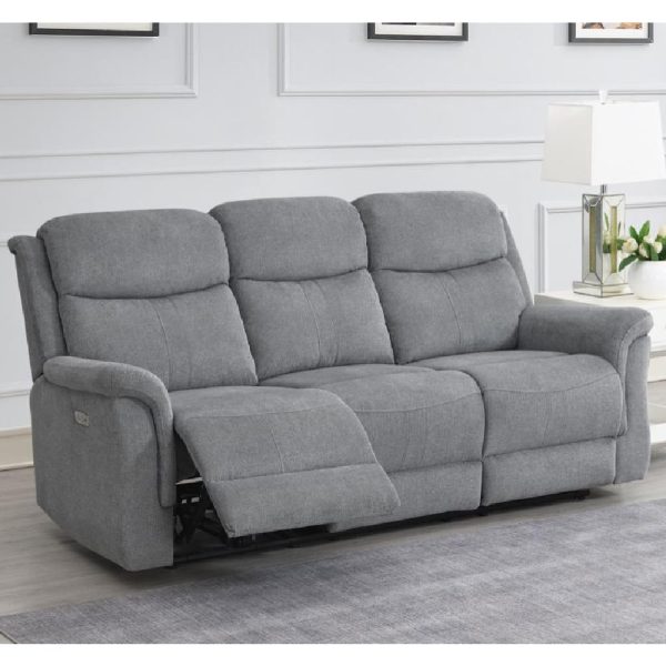Fiona Fabric Electric Recliner 3 Seater Sofa In Grey | Bed Sava