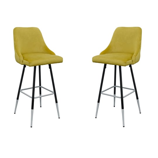 Fiona Yellow Fabric Bar Stool In Pair