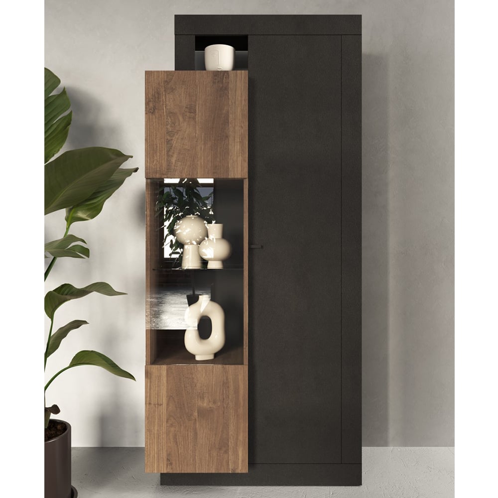 Fiora Wooden Display Cabinet With 2 Doors In Lava And Mercure