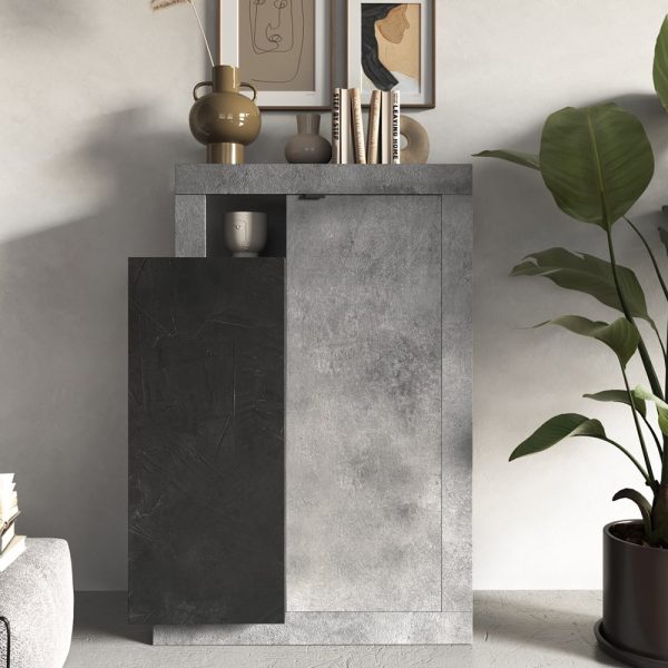 Fiora Wooden Highboard With 2 Doors In Cement And Lead | Bed Sava