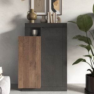 Fiora Wooden Highboard With 2 Doors In Lava And Mercure | Bed Sava