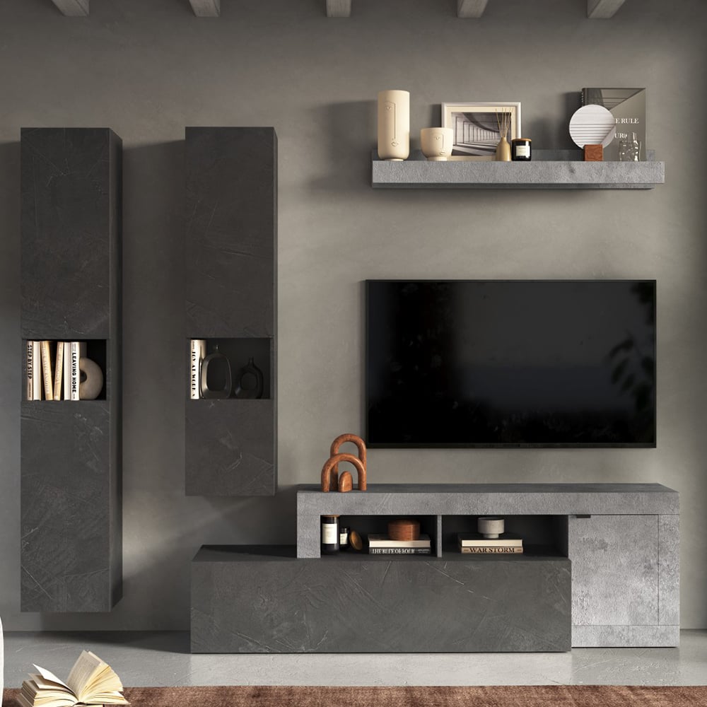 Fiora Wooden Living Room Furniture Set 2 In Cement And Lead