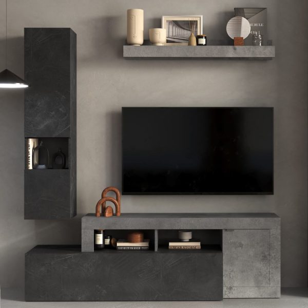 Fiora Wooden Living Room Furniture Set 1 In Cement And Lead | Bed Sava