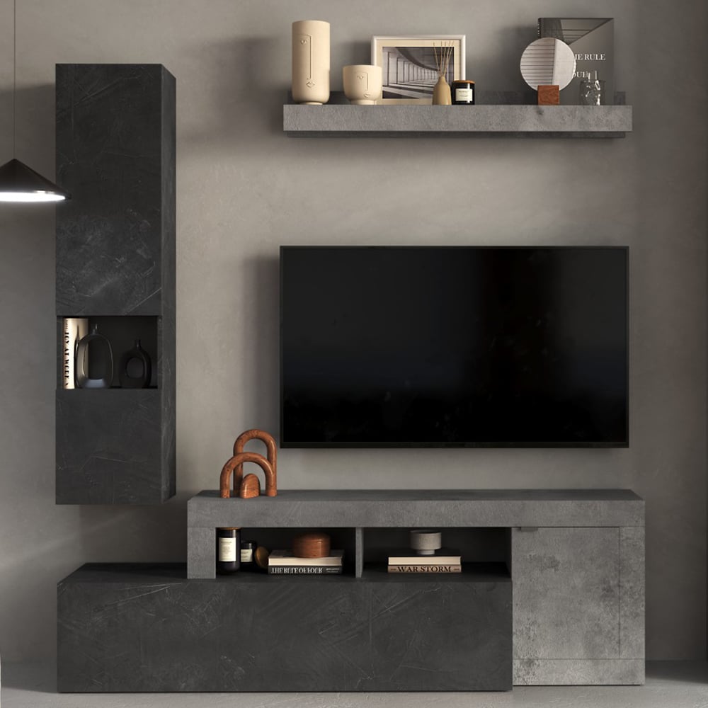 Fiora Wooden Living Room Furniture Set 1 In Cement And Lead