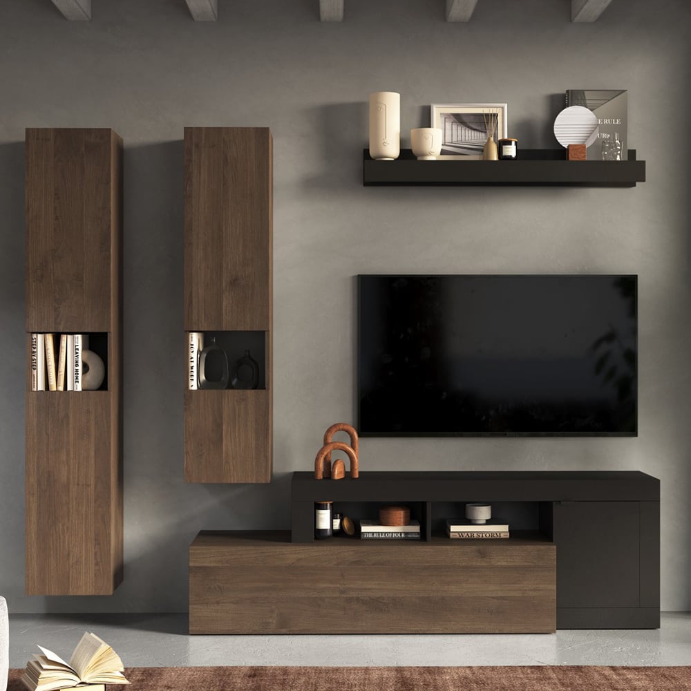 Fiora Wooden Living Room Furniture Set 2 In Lava And Mercure