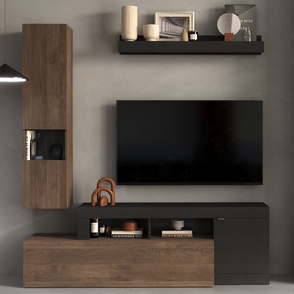 Fiora Wooden Living Room Furniture Set 1 In Lava And Mercure