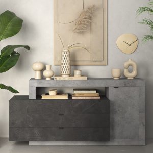 Fiora Wooden Sideboard With 1 Door 3 Drawers In Cement And Lead | Bed Sava