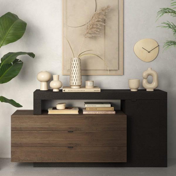 Fiora Wooden Sideboard With 1 Door 3 Drawers In Lava And Mercure | Bed Sava