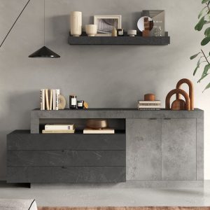 Fiora Wooden Sideboard With 2 Doors 3 Drawers In Cement And Lead | Bed Sava