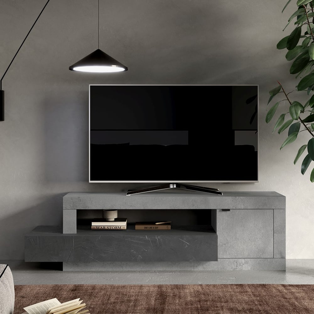 Fiora Wooden TV Stand With 1 Door 1 Drawer In Cement And Lead