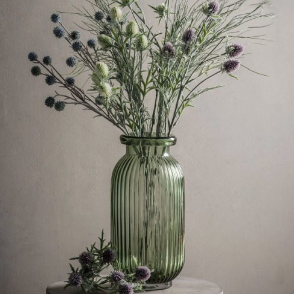 Firenze Glass Ribbed Vase In Green | Bed Sava