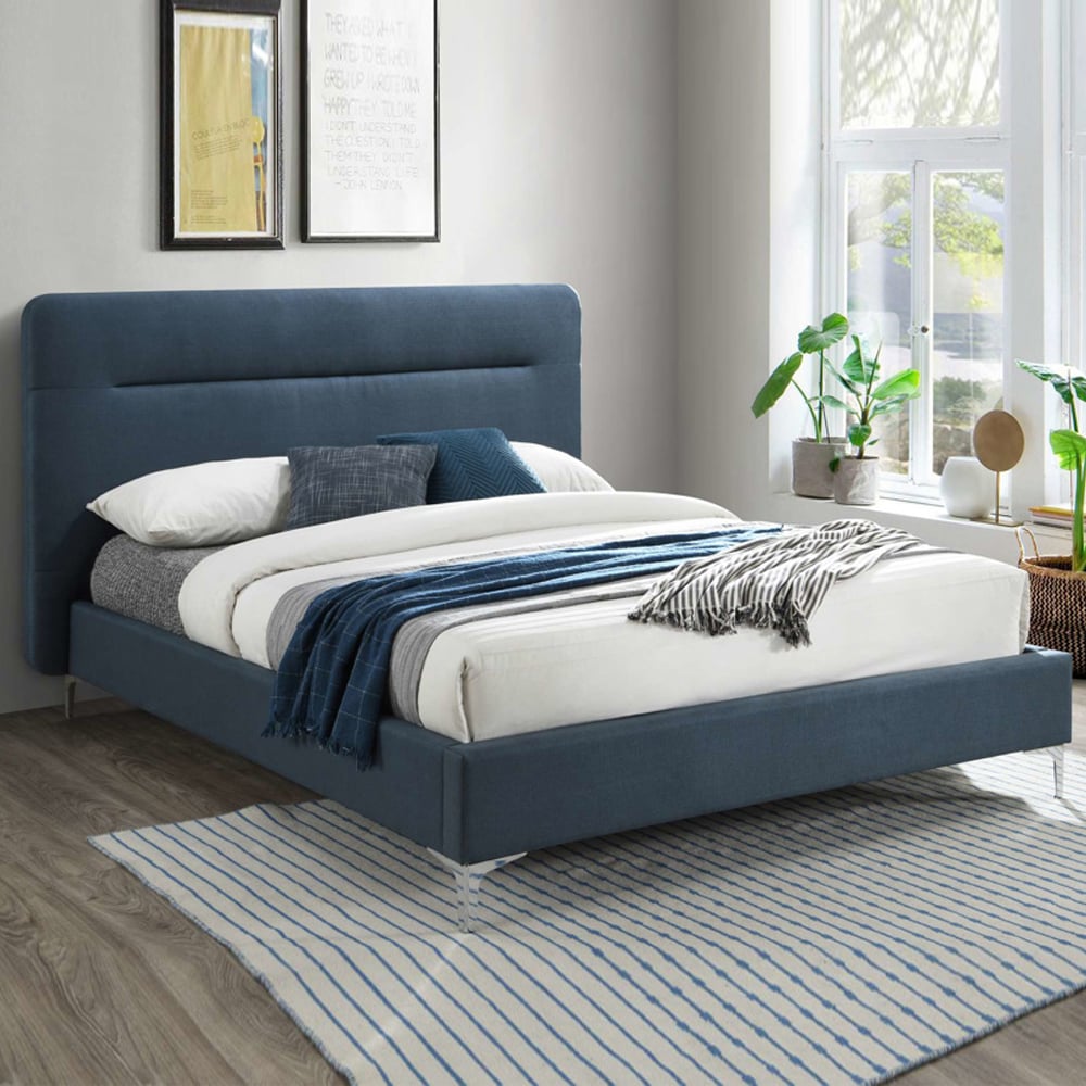 Fletcher Fabric King Size Bed In Steel Blue