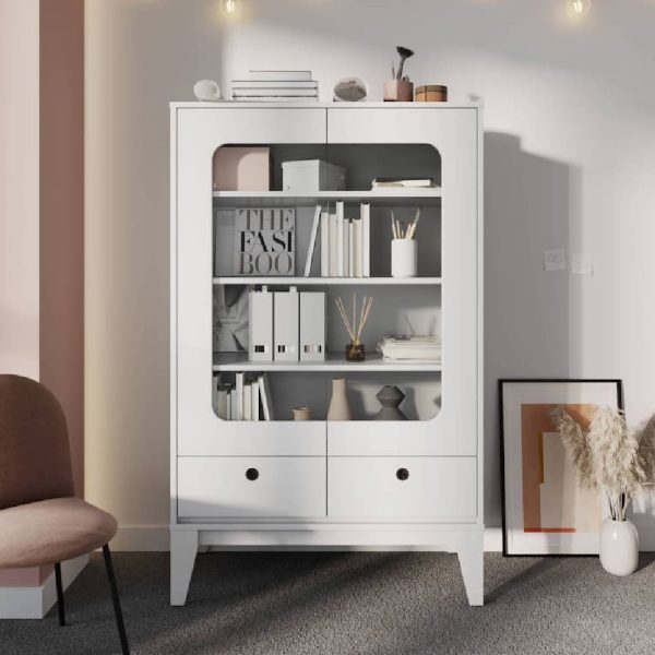 Fletcher Wooden Display Cabinet With 2 Drawers In White | Bed Sava