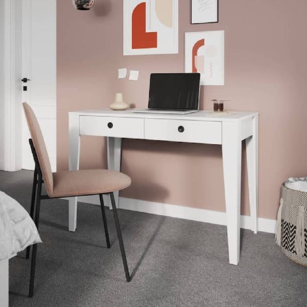 Fletcher Wooden Laptop Desk With 2 Drawers In White | Bed Sava