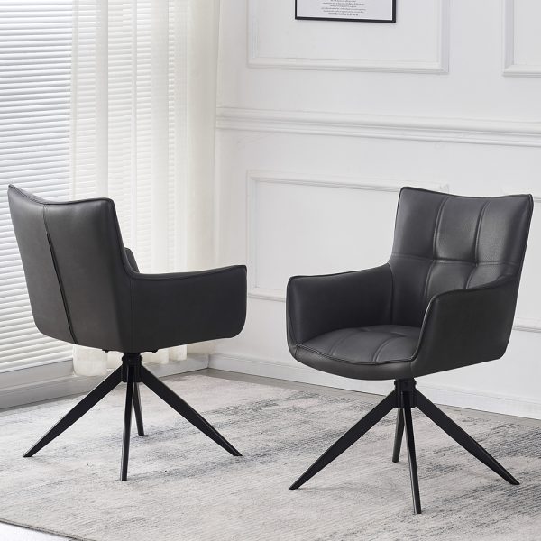 Flint Dark Grey PU Leather Dining Chairs With Black Legs In Pair | Bed Sava