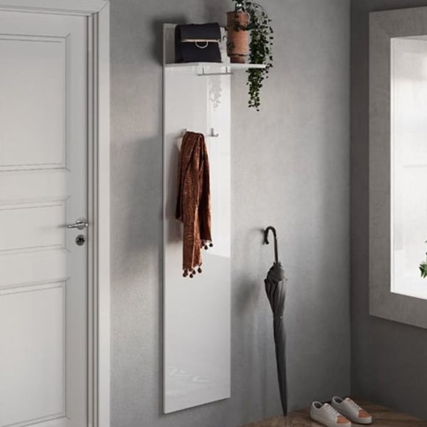 Flint High Gloss Coat Hanger Panel With 2 Hooks In White | Bed Sava