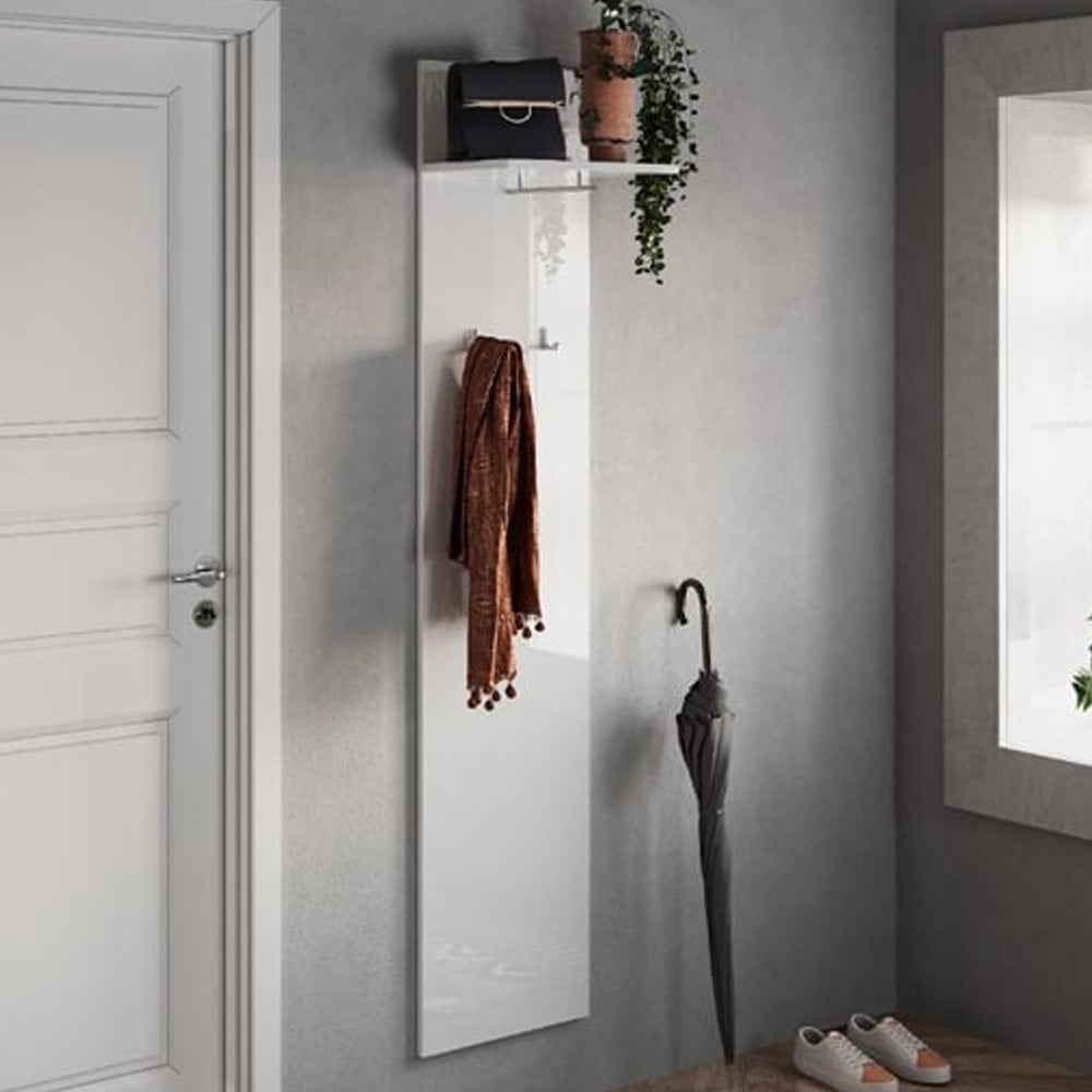 Flint High Gloss Coat Hanger Panel With 2 Hooks In White