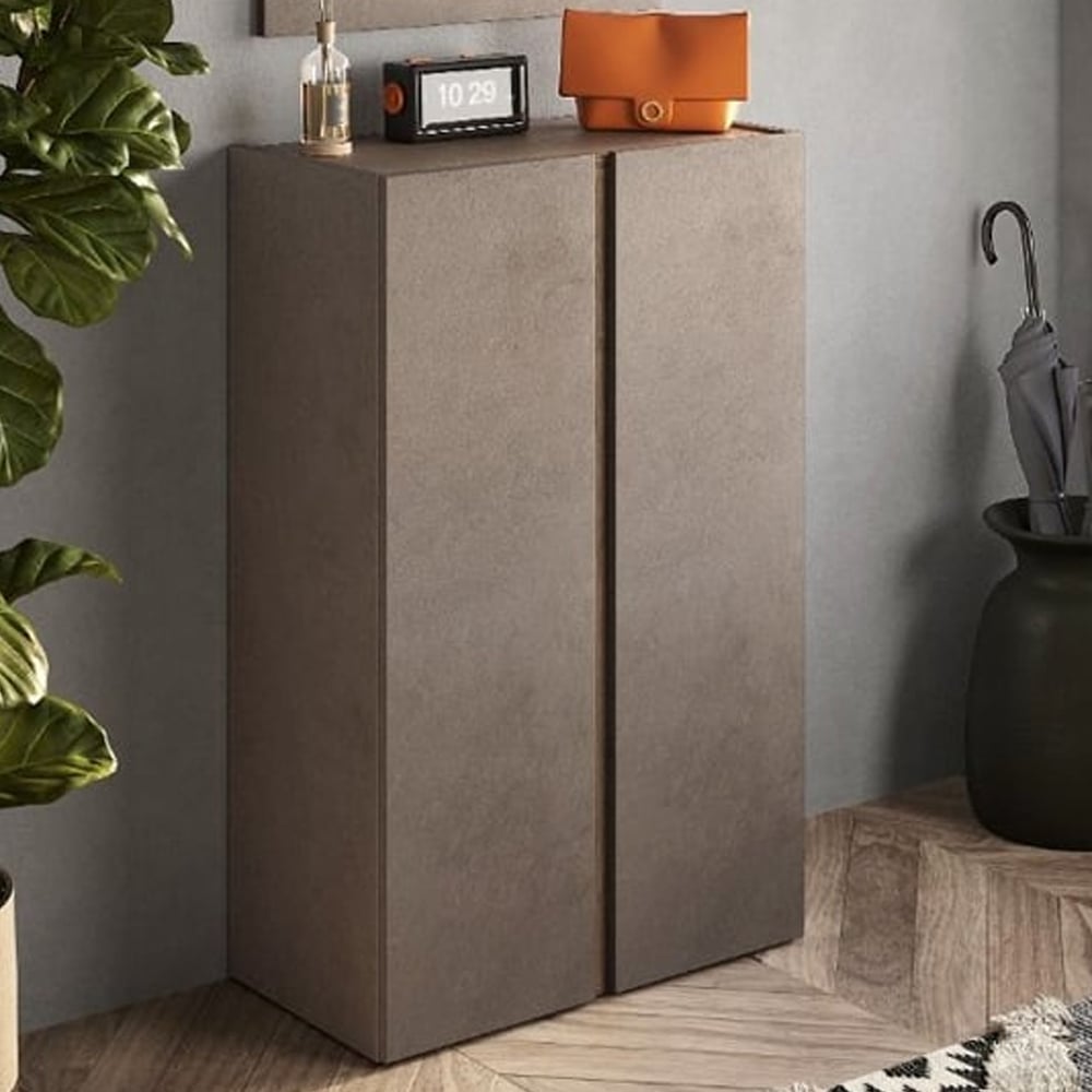 Flint Narrow Wooden Shoe Cabinet 2 Doors In Bronze Mercure Oak