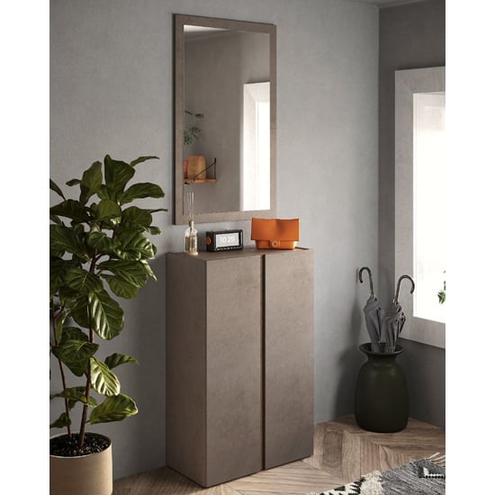 Flint Narrow Wooden Shoe Cabinet With Mirror In Bronze Mercure Oak