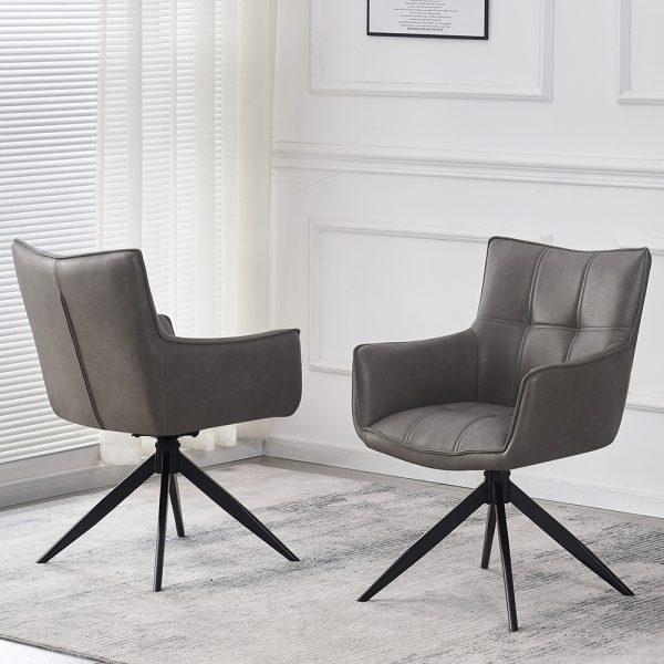 Flint Storm Grey PU Leather Dining Chairs With Black Legs In Pair | Bed Sava