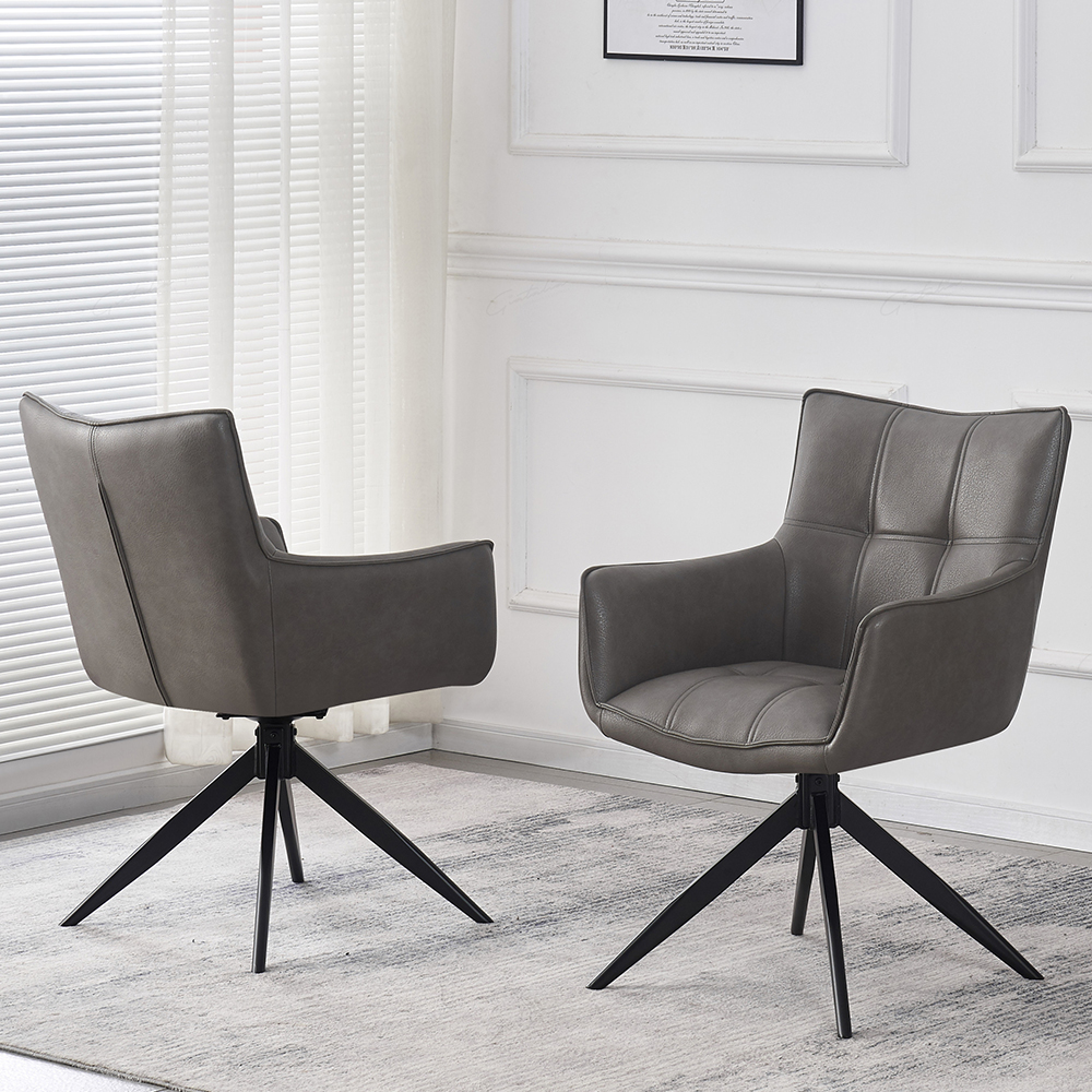 Flint Storm Grey PU Leather Dining Chairs With Black Legs In Pair