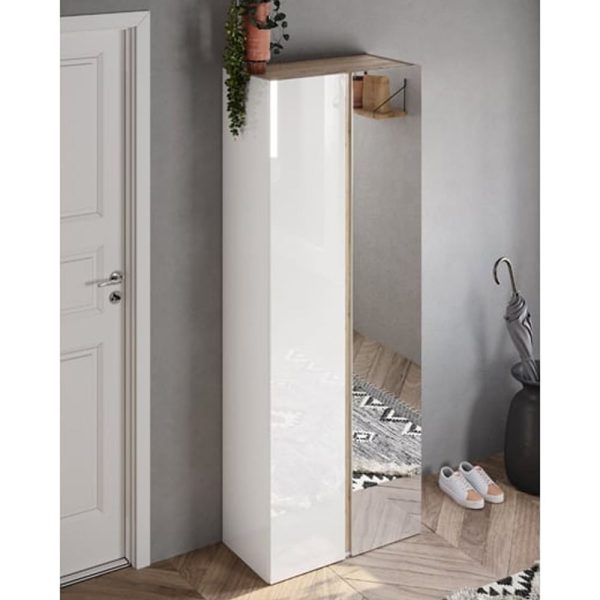 Flint Tall High Gloss Shoe Cabinet 2 Doors In White Cadiz Oak | Bed Sava