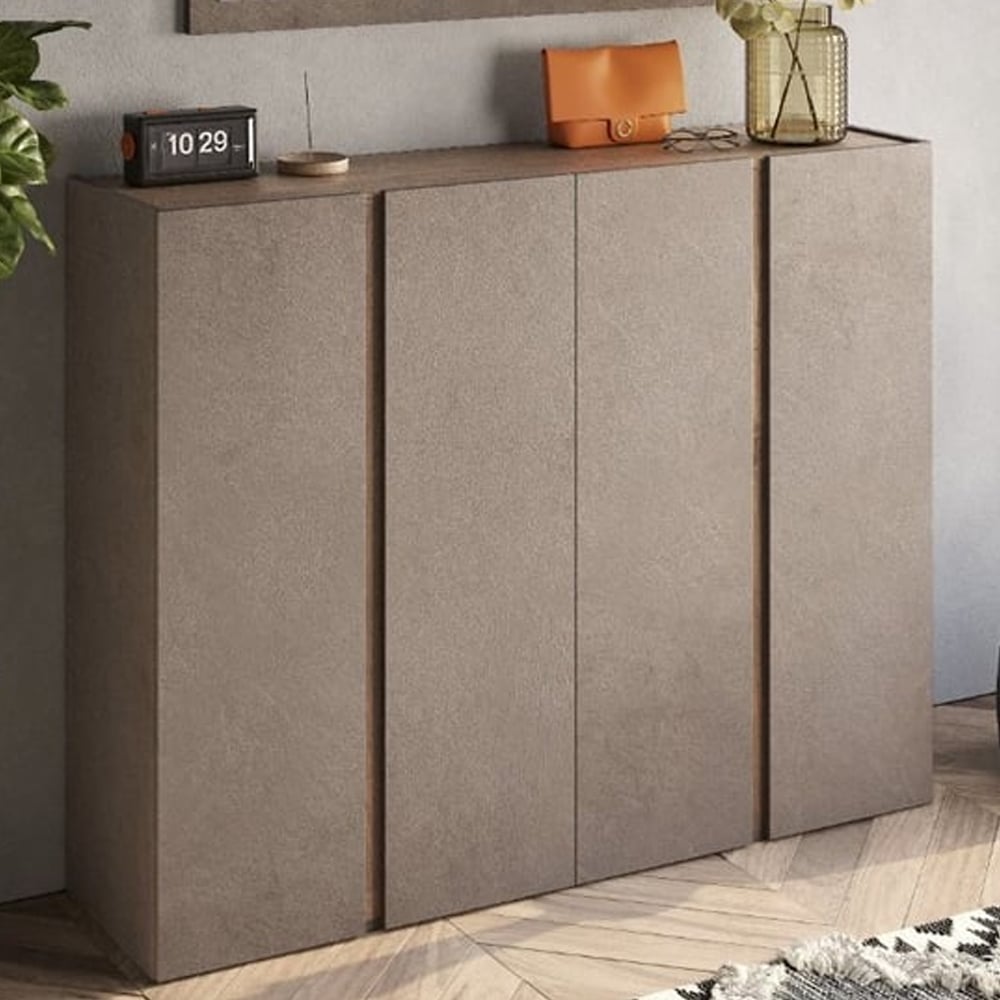 Flint Wide Wooden Shoe Cabinet With 4 Doors In Bronze Mercure Oak