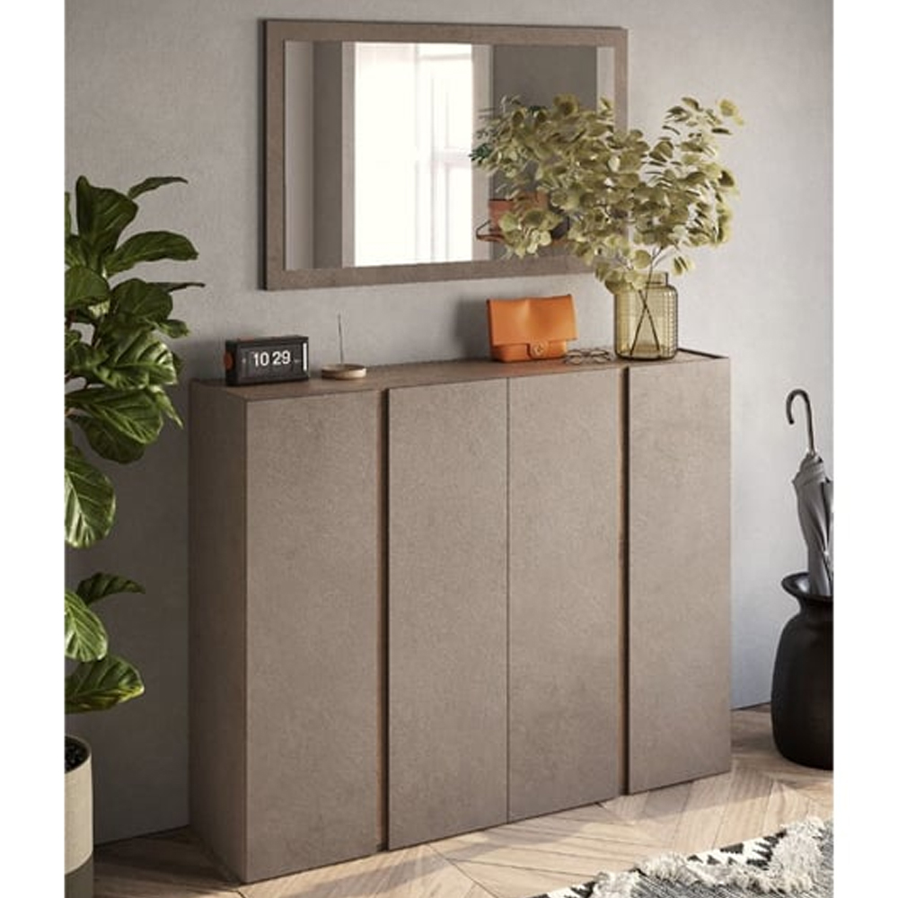 Flint Wide Wooden Shoe Cabinet With Mirror In Bronze Mercure Oak