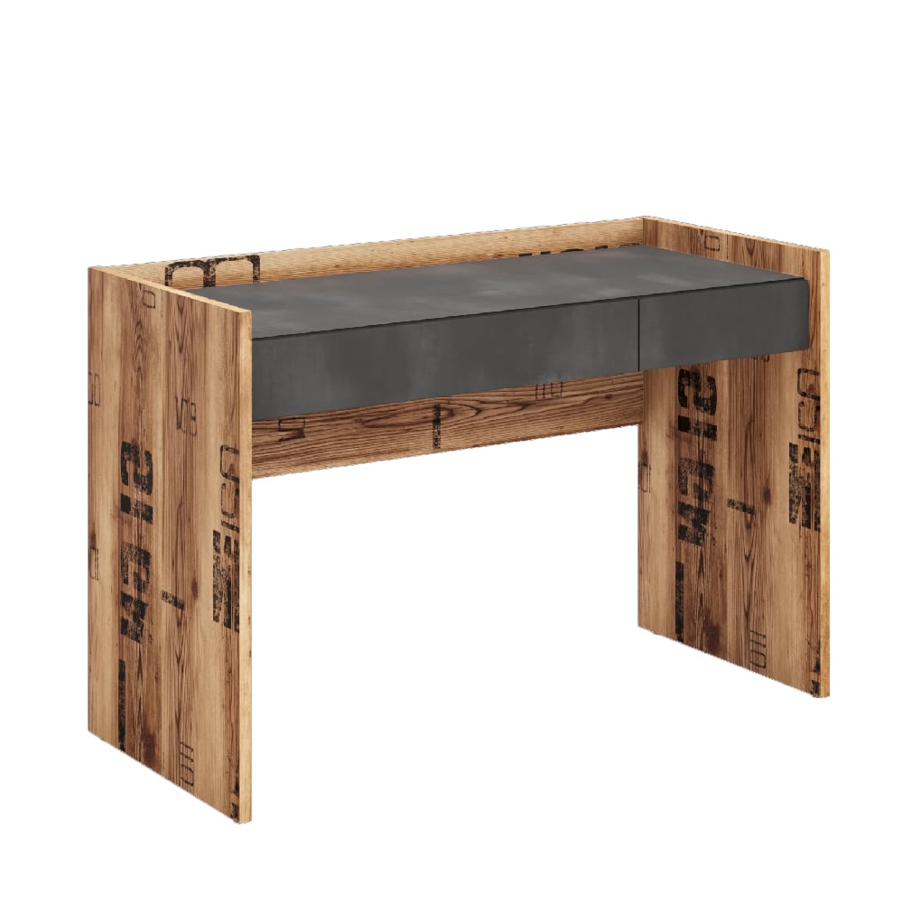 Flint Wooden Laptop Desk With 2 Doors In Raw Steel
